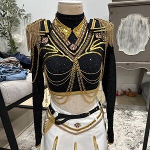 Zoey Huntrix Golden Uniform Black & White Sequin Outfit with Gold Accents